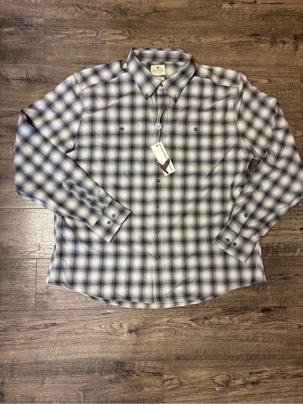 $140 New GENTEAL Untucked Men's Size XXL Ash Plaid Flannel Button Up NWT